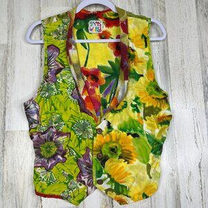 VTG Jams World Vest Medium Tropical Floral Art Colorful Retro Resortwear Top
